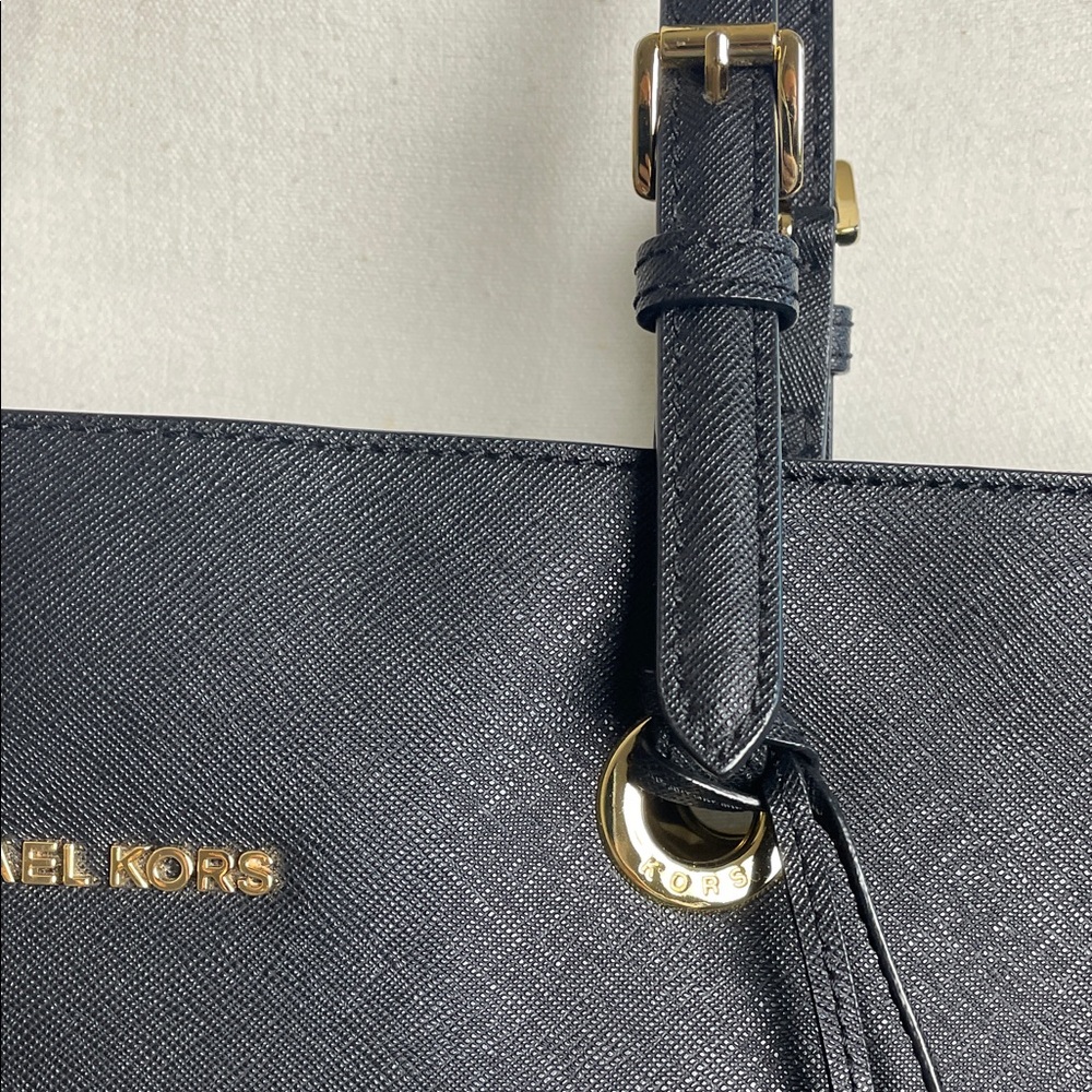 Michael Kors Black leather Tote Bag large MK purse - Picture 7 of 17